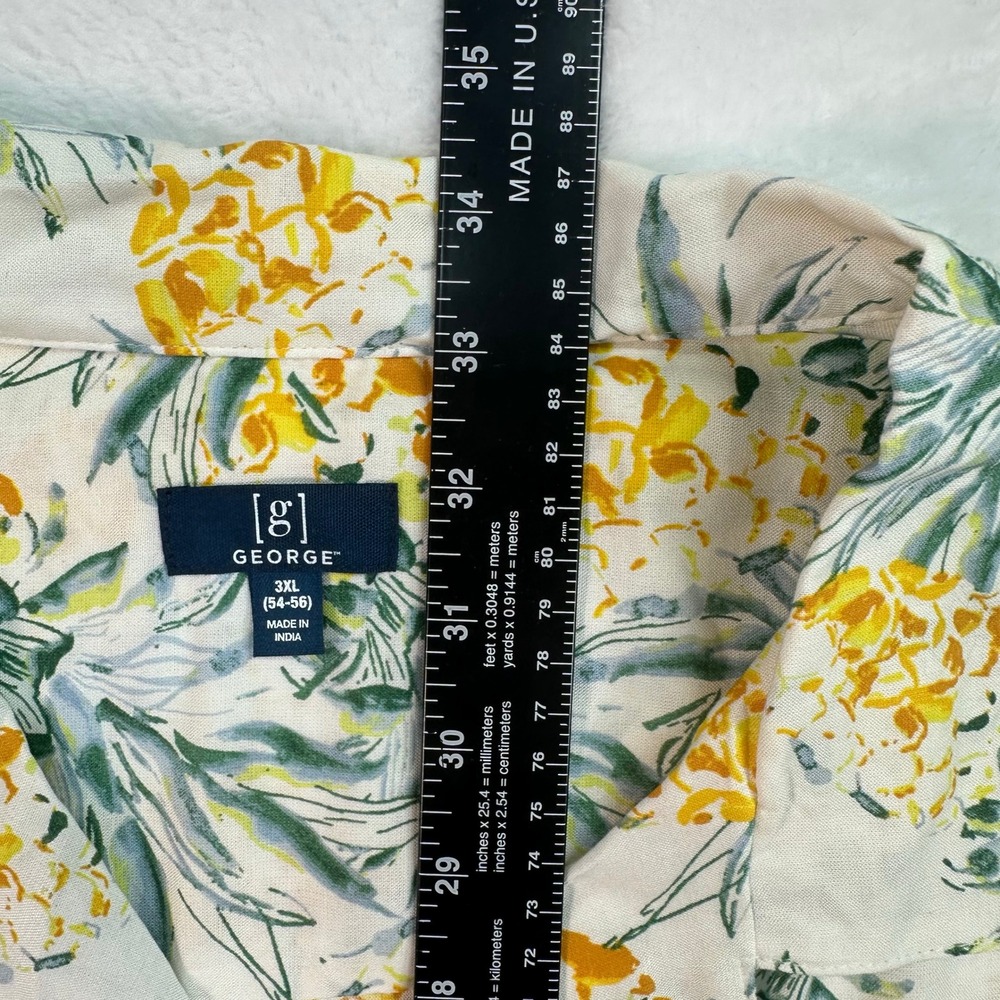 NWT George Shirt Mens 3XL White Pineapple Print Livaeco Viscose Short Sleeve - Picture 5 of 9